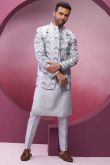 Plain Silk Light Mauve Men's Jacket Style Kurta Pajama