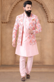Plain Silk Light Pink Jacket Style Men's Sherwani