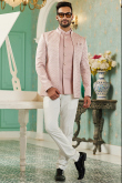 Plain Silk Pale Pink Jacket Style Men's Coat Pant