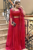 Plain Silk Ruby Red Cape Style Lehenga