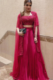 Plain Silk Ruby Red Cape Style Lehenga