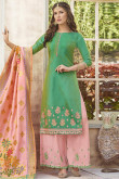 Resham Embroidered Silk Green Palazzo Pant Suit