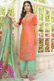 Lovely Pink Silk Straight Pant Suit With Resham Work