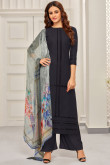 Resham Embroidered Cotton Grey Straight Pant Suit