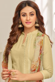 Lovely Cream Cotton Straight Pant Suit With Resham Work