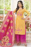 Yellow Silk Embroidered Palazzo Pant Suit