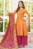Beads Embroidered Silk Orange Palazzo Pant Suit