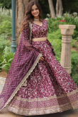 Plum Purple A Line Silk Lehenga for Wedding 