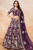 Plum Purple Art Silk Embroidered Panelled Style Lehenga