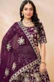Plum Purple Art Silk Embroidered Panelled Style Lehenga