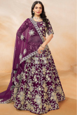 Plum Purple Art Silk Embroidered Panelled Style Lehenga