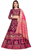 Plum Purple Banarasi Silk A-Line Lehenga