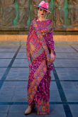 Plum Purple Chanderi Silk Thread Weaved Broad Border Saree 