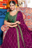 Plum Purple Chinnon Embroidered Crushed Lehenga 
