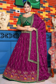 Plum Purple Chinnon Embroidered Crushed Lehenga 