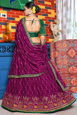 Plum Purple Chinnon Embroidered Crushed Lehenga 
