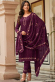 Plum Purple Chinnon Embroidered Straight Cut Suit