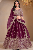 Plum Purple Chinnon Lehenga with Zari Work for Diwali 