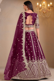 Plum Purple Chinnon Lehenga with Zari Work for Diwali 
