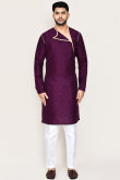 Plum Purple Dupion Silk Angrakha Style Men's Kurta Pajama