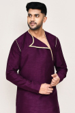 Plum Purple Dupion Silk Angrakha Style Men's Kurta Pajama