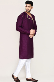 Plum Purple Dupion Silk Angrakha Style Men's Kurta Pajama
