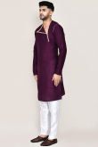 Plum Purple Dupion Silk Angrakha Style Men's Kurta Pajama