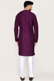 Plum Purple Dupion Silk Angrakha Style Men's Kurta Pajama