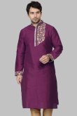 Plum Purple Dupion Silk Dori Embroidered Straight Cut Kurta