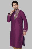 Plum Purple Dupion Silk Dori Embroidered Straight Cut Kurta