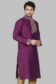 Plum Purple Dupion Silk Dori Embroidered Straight Cut Kurta