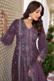 Plum Purple Georgette Embroidered Anarkali Suit For Eid 