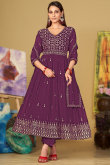 Plum Purple Georgette Embroidered Anarkali Suit for Wedding Festivities