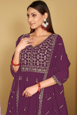 Plum Purple Georgette Embroidered Anarkali Suit for Wedding Festivities
