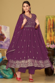 Plum Purple Georgette Embroidered Anarkali Suit for Wedding Festivities