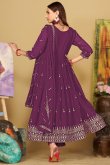 Plum Purple Georgette Embroidered Anarkali Suit for Wedding Festivities
