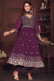 Plum Purple Georgette Embroidered Angrakha Style Anarkali Suit 