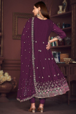 Plum Purple Georgette Embroidered Angrakha Style Anarkali Suit 