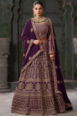 Plum Purple Georgette Embroidered Panelled Lehenga