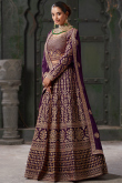 Plum Purple Georgette Embroidered Panelled Lehenga
