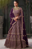 Plum Purple Georgette Embroidered Panelled Lehenga