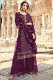 Plum Purple Georgette Embroidered Sharara Suit