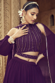 Plum Purple Georgette Flared Style Plain Lehenga