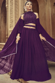 Plum Purple Georgette Flared Style Plain Lehenga