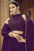 Plum Purple Georgette Flared Style Plain Lehenga