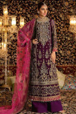 Plum Purple Georgette Palazzo Suit With Mirror Work