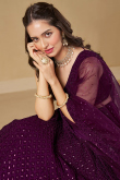 Plum Purple Georgette Panelled Style Lehenga with Sequins Work