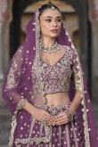 Plum Purple Net Embroidered A Line Lehenga 