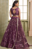 Plum Purple Net Embroidered Flared Style Lehenga