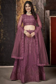 Thread Work Plum Purple Lehenga in Net for Party 